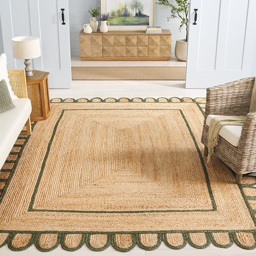 SAFAVIEH Natural Fiber Collection Area Rug - 6' Square, Natural & Olive, Handmade Jute, Ideal for Living Room, Bedroom, Dining Space (NFB125X) - color: Natural/Olive, size: 6' x 6' (Square)