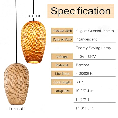 GCQ Bamboo Lantern Pendant Lamp, Retro Japanese Style E27 Chandelier Hanging Light Ceiling Lighting Fixture for Living Room Bedroom Restaurant Cafe Teahouse Bar Dining Room Club