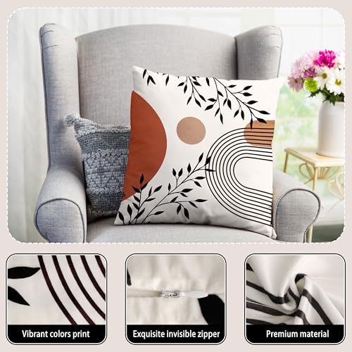 Boho Mid Century Throw Pillow Covers 18x18 Inches Modern Geometric Abstract Art Pillow Case Set of 2 Soft Velvet Couch Pillows Cushion Cover for Bed Sofa Living Room (Brown, 18" x 18") - color: Brown