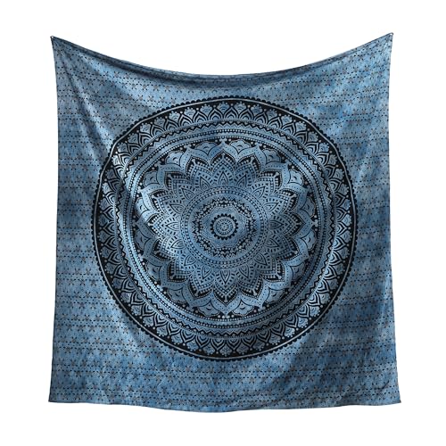 Popular Handicrafts Queen Mandala Hippie Tie dye Psychedelic Ombre Tapestry Wall Hanging - Indian Maditation Gypsy Bohemian Hippy Dorm Room Decor Blue 81x88 Inch - color: Blue, size: 88L" x 81W"