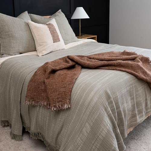 Zen Reversible Chestnut Harmony Throw Blanket 55x60, Chestnut Neutral Reversible Cotton Decorative Sofa and Bed Blanket, Lightweight All-Season Throw, Handwoven in India, Sofa Accent - color: Dark Brown, size: Throw (55" x 60")