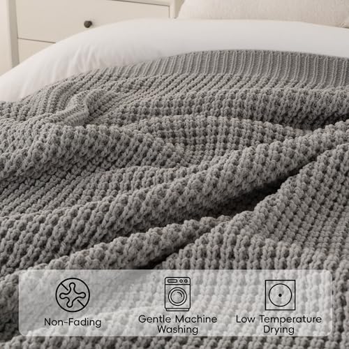 Bunnikins & Clover Grey Throw Blanket for Couch Bed Sofa, Waffle Knit Grey Blanket for Women Mothers Birthday Gifts, 60"x80" - color: Grey, size: 60"x80"