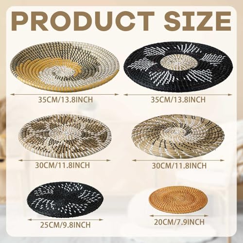 Xuhal 8 Pcs Boho Wall Basket Decor Decorative Bulrush Woven Basket Wall Decor Rustic Farmhouse Hanging Baskets for Kitchen Rustic Home Summer Decorations(Vintage) - style: Vintage