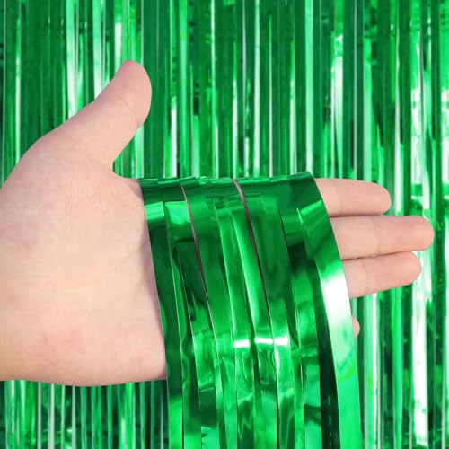 2 Pack Fringe Curtains Backdrops, Foil Fringe Curtains, Door Streamers for Birthday Wedding Bridal Shower Holiday Graduation Party Decorations, Photo Booth Backdrops, Green - color: Green