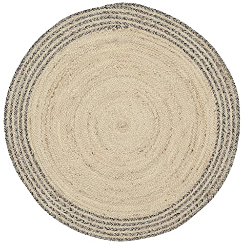 SAFAVIEH Cape Cod Collection Area Rug - 3' Round, Ivory & Steel Grey, Handmade Braided Jute, Ideal for High Traffic Areas in Living Room, Bedroom (CAP204C) - color: Ivory/Steel Grey, size: 3' (Round)