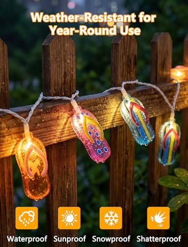 LED Tropical Beach Flip Flop String Lights, 8.5Ft Slipper String Lights Plug in with 10 Multicolor Bulbs, Summer Hawaiian Themed Decorative Lights Camping Tent Holiday Party Garden Outdoor Decor - color: Multicolor Slipper