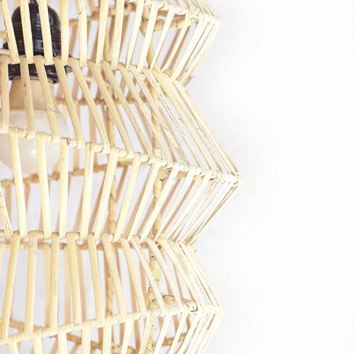FOREVER BAMBOO Indonesian Hand-Woven Natural Rattan Pendant Light Fixture Circle Shape Woven Wicker Lampshade Chandelier Interior Decor, 15 in H x 15 in W - style: Java Circle