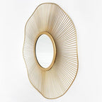 Gold Round Mirror 31 Inch with Sunburst Design - Large Circle Brass for Bathroom, Bedroom, Living Room, Hallway Decor, Hanging Big Golden Circular Mirror