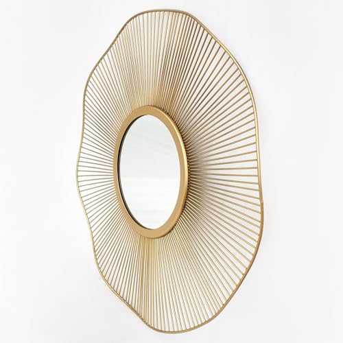 Gold Round Mirror 31 Inch with Sunburst Design - Large Circle Brass for Bathroom, Bedroom, Living Room, Hallway Decor, Hanging Big Golden Circular Mirror