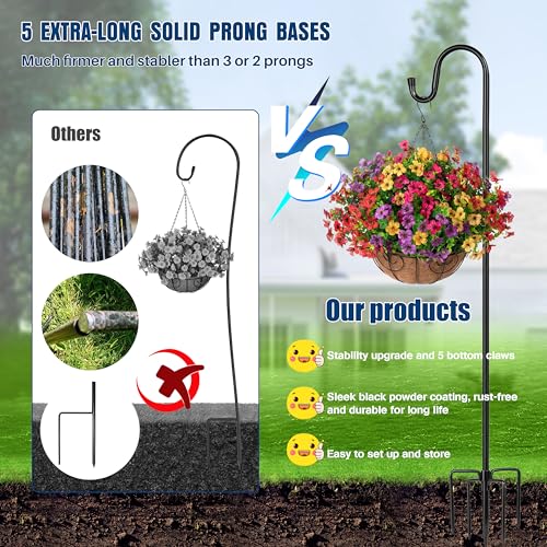 Ottsuls Shepherd Hooks with 5 Prongs Base for Outdoor - 76 Inch Adjustable Bird Feeder Pole for Outside Hanging, Garden, Hummingbird Feeder, Plant Baskets, Solar Light Lanterns, Wedding Decor (1 Pack) - size: 76 INCH, style: A-1 Pack