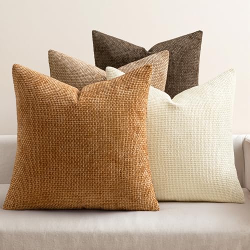 MIULEE Pack of 4 Brown Couch Throw Pillow Covers 16x16 Inch Soft Decorative Chenille Pillows Farmhouse Accent Cushions for Boho Home Decor Spring Sofa Bedroom Living Room - color: Brown, size: 16" x 16" (Pack of 4)