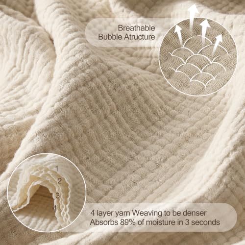 WDCOZY Muslin Throw Blanket 100% Cotton Blankets 4-Layer Breathable Lightweight Soft for Couch Boho Farmhouse Linen Tassels Ruffle Gauze Blankets All Season for Adults 50x60 Inches Beige Tan Neutral - color: Beige, size: Throw (50"x60")