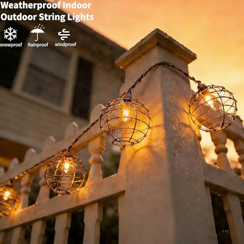 Decorative String Lights Indoor Outdoor, Patio Lantern Style String Lights with 10 Warm White Mini Bulbs, UL Listed Connectable Weatherproof Plug In Lights for Home Decoration(Iron Wire Twist Ball) - style: Iron Wire Twist Ball