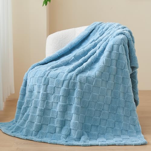 NEWCOSPLAY Super Soft Throw Blanket Blue Premium Silky Flannel Fleece 3D Checkered Lightweight Bed Blanket All Season Use (Blue Checkered, Throw(50"x70")) - color: Blue Checkered, size: Throw(50"x70")
