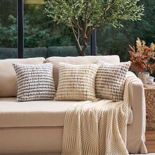 Aeckself Boho Chenille Tufted Pillow Cover 18x18 Inch, Decorative Square Throw Pillow Cover Neutral Pillowcase for Couch Bedroom Living Room, Black Gray - color: Black Gray, size: 18" x 18" (Pack of 1)