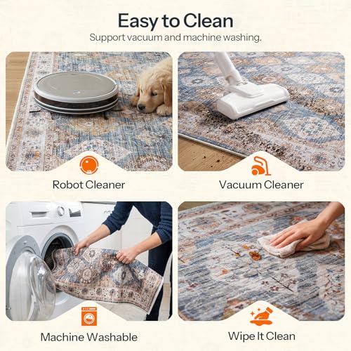 HOOBRO 2 x 6 Runner Rugs Washable, Area Rugs for Hallway Kitchen Bedroom Beside Laundry Bathroom Rug, Non-Slip Backing Stain Resistant Carpet, Pet Friendly Low Pile Soft Rug, Light Blue BU02AR01 - color: Light Blue, size: 2' x 6' (Rectangular)