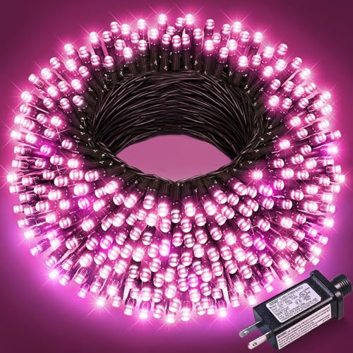 100FT 300 LED Christmas Lights Outdoor, Plug in Christmas Tree Lights Waterproof, 8 Modes Connectable Green Wire String Lights for Outside Indoor Patio Garden Holiday Party Decorations, Pink - color: Pink, size: 100FT 300 LED