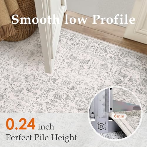 PureCozy Gray Entryway Runner Rug 2x4 Door Mat Machine Washable Kitchen Carpet Vintage Distressed Non Slip Indoor Grey Retro Floral Accent Throw Small Rug for Bathroom Office Bedroom Dining Room - color: Accent | Grey, size: 2' x 4' (Runner)