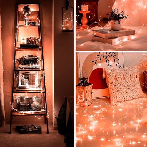 Fairy Lights 66ft 200 LED USB Twinkle String Lights Plug in Silver Wire Lights with Remote and Timer 8 Modes Outdoor Waterproof Starry Lights DIY Party Wedding Christmas Decoration（Orange） - color: Orange
