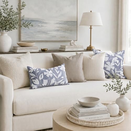 BlissBlush Decorative Lumbar Pillow Cover 12x20, Dusty Blue Accent Velvet Throw Pillowcase for Couch Sofa Living Room, Floral Tufted Rectangular Cushion, Cover Only - color: Dusty Blue, size: 20" x 12" (Pack of 1)