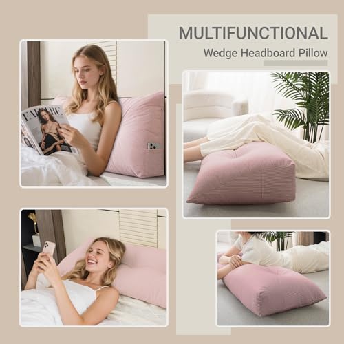Headboard Pillow Wedge Pillow Headboard Dorm Headboard Twin XL Long Back Pillow for Bed Sitting up Sleeping Bolster Pillow for Mattress Gap Filler - color: Pink