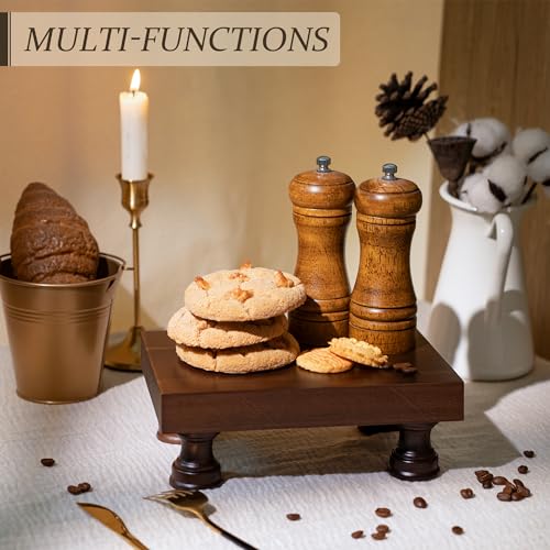 EOSAHR Decorative Display Risers for Farmhouse Decor - Acacia Wood Risers Display Stands for Bathroom Counter Organizer & Kitchen Sink Organizer (Brown Acacia Wood) - color: B-Dark Acacia