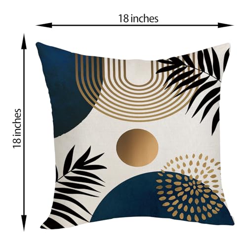 Boho Pillow Covers 18x18 Set of Mid Century Black Gold Navy Blue Geometric Throw Pillow Covers Outdoor Decor, Abstract Modern Bohemian Farmhouse Linen Decorative Cushion Cover for Sofa Couch - color: Boho-navy Blue, size: 18" x 18" (Pack of 2)