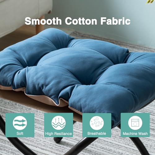 15" Folding Foot Stool for Patio, Small Accent Outdoor Ottoman, Metal Frame Foldable Foot Rest, Upholstered Morden Folding Footstool for Home Living Room Bedroom Washable Sapphire - color: Sapphire
