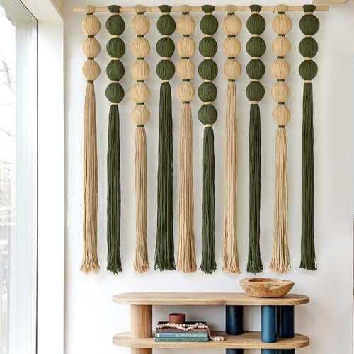 Macrame Wall Hanging Large Boho Wall Decor Natural Green Jute Sphericity Cotton Textile Wall Hanging Geometric Art Fiber Yarn Art Handmade For Living Room Bed Room Apartment Wedding Party 39" Wx39" L - color: Green Jute