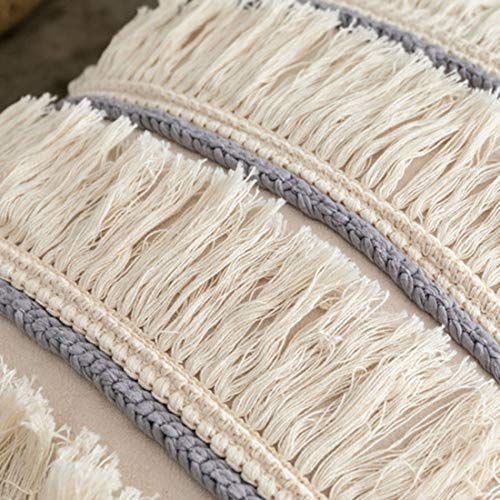 vctops Farmhouse Macrame Cotton Linen Lumbar Decorative Throw Pillow Cover with Long Tassels Boho Hand Woven Tufted Cushion Case for Bed Sofa Couch Bench Car,12x20 Inch,Beige B - color: Beige B, size: 20" x 12" (Pack of 1)