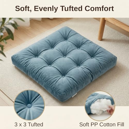 Floor Pillow for Adults, Soft Velvet Floor Cushion for Sitting, Single Square Tufted Floor Pillow for Reading Nook, Living Room, Bedroom, 22 x 22 Inch, Blue - color: Blue, size: 1pack