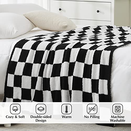 WRENSONGE Checkered Throw Blanket, Black and White Soft Cozy Fluffy Warm Hand Made Throw Blankets for Couch, Sofa, Chair, Bed, Camping, Picnic, Travel Lightweight Bed Blanket - 50"*70" - color: Black White, size: Throw-XL(50"x 70")