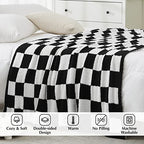WRENSONGE Checkered Throw Blanket, Black and White Soft Cozy Fluffy Warm Hand Made Throw Blankets for Couch, Sofa, Chair, Bed, Camping, Picnic, Travel Lightweight Bed Blanket - 50"*70" - color: Black White, size: Throw-XL(50"x 70")