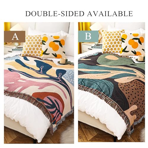 LumiSyne Double-Sided Cotton Woven Throw Blanket with Tassel Jungle Bohemian Style Tapestry Shawl Multi-Function Decorative Throws for Sofa Bed Armchair Camping Blanket Tablecloth Carpet 160x130cm - color: Beach Holiday