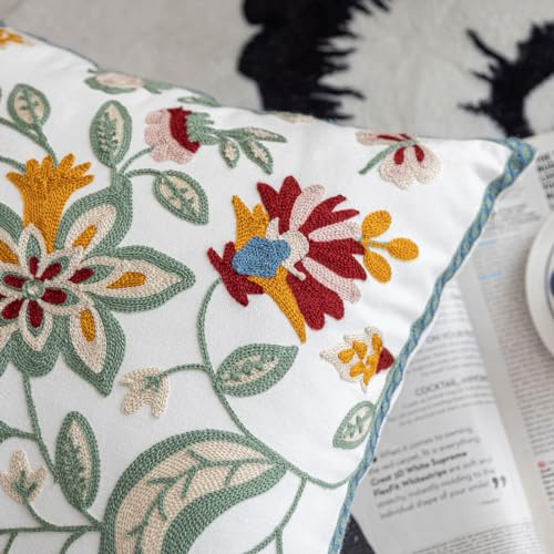 YIcabinet Pack of 2 Throw Pillow Covers,Plants Embroidered Pillow Case Soft Decorative Pillowcases for Home Sofa Couch 18x18 Inch - color: White07