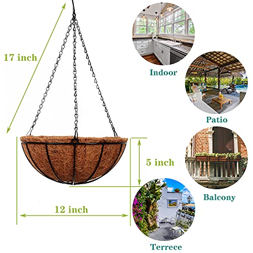Hanging Baskets for Plants Outdoor(12 inch 4 Pack)- Coconut Coir Hanging Planters Outdoor,Metal Wire Baskets with Coco Liner, Hanging Pots for Plants Indoor, Flower Pots for Railings - size: 12 Inch