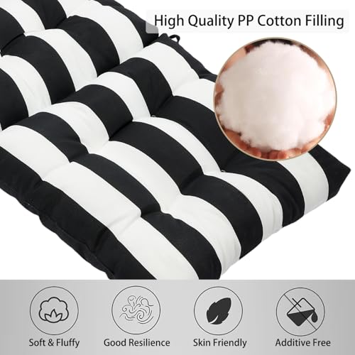 Magpie Fabrics Indoor Outdoor Tufted High Back Chair Cushion Set of 2, Waterproof All-Weather Deep Seating Rocking Chair Patio Chaise Lounge Sun Lounger Chair Cushions (Black White) - color: Black White