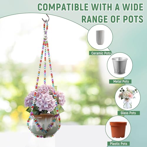 2 Pack Macrame Plant Hanger, Handmade Glass Bead Plant Hanger Colorful Decorative Bohemian Hanging Planter Holder for Indoor and Outdoor Home Garden Decor. Does Not Include Flower Pot.(17''/21'') - size: One Large and One Small