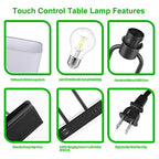 Lakumu Bedside Touch Control Table Lamps with Dual USB Charging Ports 1 AC Outlet, 3 Way Dimmable Modern Nightstand Lamp with Grey Fabric Shade, Desk Lamp for Bedroom Living Room with 5000K LED Bulb - color: Gray