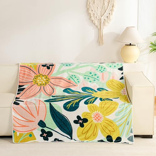 Tyrot Boho Floral Flannel Fleece Throw Blanket – Soft, Warm & Lightweight Fuzzy Blanket for Couch, Bed, or Sofa Decor, Cute Botanical Design for Men Women & Girls, 50''x60'', Pink Green - color: Rose Garden, size: Throw(50''x60'')