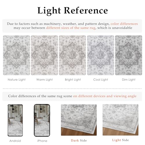 PureCozy Grey Gray Area Rug 2x3 Washable Vintage Small Carpet for Entryway Kitchen Soft Retro Low Pile Thin Door Mat Non Slip Oriental Medallion Throw Rug for Bathroom Office Bedroom Dining Room - color: Grey, size: 2' x 3' (Rectangular)