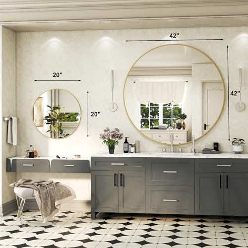 42 Inch Round Bathroom Mirror - Gold Wall Mounted Circle Mirror with Metal Frame, Modern Round Hanging Mirror Suitable for Bathroom, Vanity, Entryway, Living Room - color: Gold, size: 42"L x 42"W