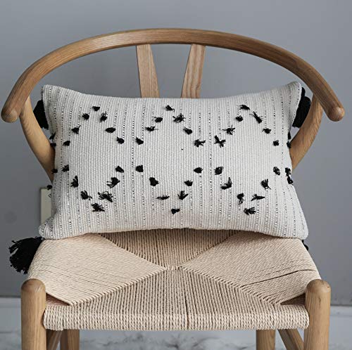 LIGICKY Boho Lumbar Pillow Covers 12x20 Inch Decorative Throw Pillows for Couch Chair Sofa Black and Off White Woven Tufted Pillow Case with Tassels - color: Black and Off White（little Diamond）, size: 20" x 12" (Pack of 1)