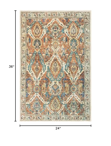 Keen Home Design 2x3 Rug - Machine Washable Entry Rug with Non-Slip Backing, Ideal for Enteryway, Kitchen, Bathroom, Laundry Room - Vintage, Easy Clean, Durable, Low Pile Rug - (2' x 3') - color: Blue / Earth Brown, size: 2' x 3' (Rectangular)