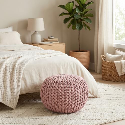 BIRDROCK HOME Round Pouf Ottoman Foot Rest - 18.5”x18.5”x15” Boho Compact Comfortable Soft Cotton Braided Foot Stool with Bean Bag Filling for Living Room, Bedroom, or Nursery (Dusty Rose) - color: Dusty Rose