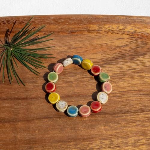 Handmade Green Boho Bracelets for Women, Bohemian Ceramic Beads Bracelets for Friends, Trendy Porcelain Stone Beaded Bracelets for Sisters - color: Multi