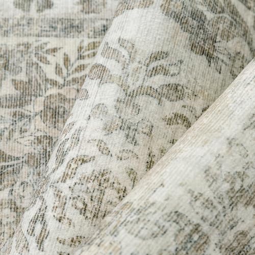 PureCozy 2x5 Runner Rug Beige Washable Hallway Kitchen Bedroom Vintage Distressed Bathroom Non Slip Medallion Floral Carpet Indoor Retro Throw Floor Mat for Office Dining Laundry Living Room - color: Vintage Beige/Cream, size: 2' x 5' (Runner)