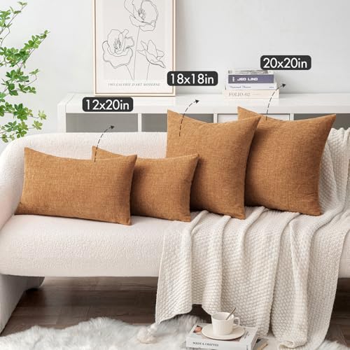 MIULEE Pack of 2 Brown Throw Pillow Covers 16x16 Inch Soft Chenille Pillow Covers for Sofa Living Room Couch Solid Dyed Cases - color: Brown, size: 16" x 16" (Pack of 2)