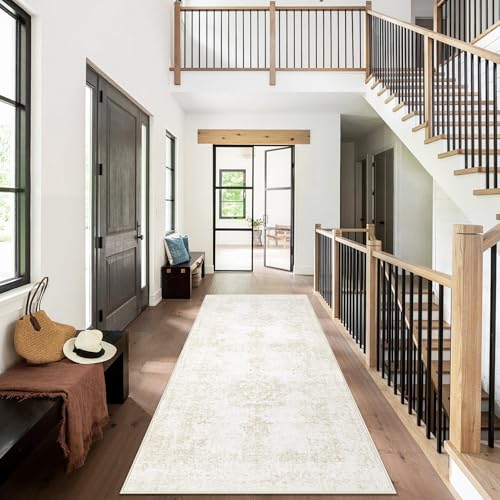 Runner Rug 2x6 Entryway Rug - Machine Washable Vintage Boho Area Rug Non-Slip Kitchen Runner Soft Stain Resistant Runners for Hallways Entryway Laundry Kitchen Bathroom Bedroom(Ivory, 2'x6') - color: Ivory, size: 2' X 6' (Rectangular)