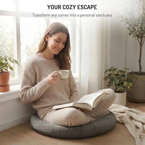 Meditation Floor Pillow Set of 2, Round Large Pillows Seating for Adults, Tufted Corduroy Cushion for Tatami Living Room, Grey, 22 Inch - color: Round | Grey | 2 Pack, size: 2 Pack